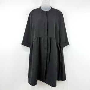 Tuckernuck Dress Womens XL‎ Black Crepe Royal Lagenlook Minimalist Hidden Button